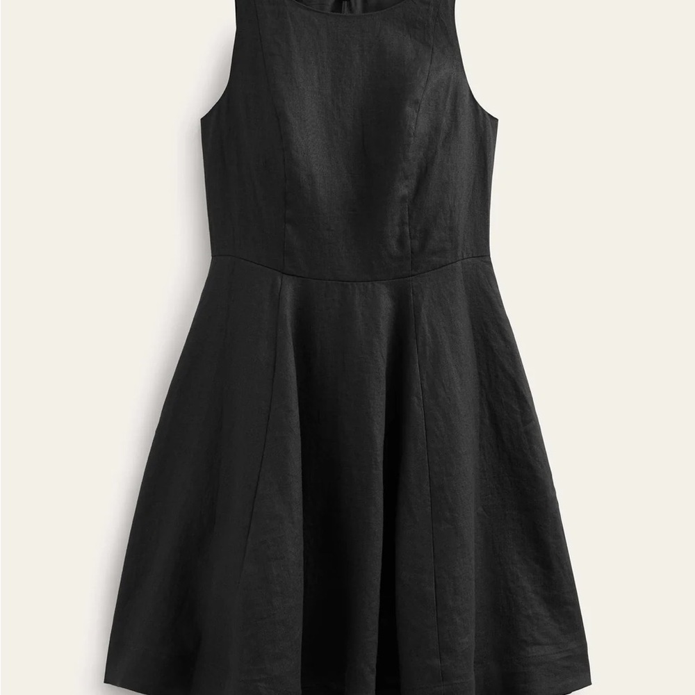 NEW Boden Fit-and-Flare Linen Mini Dress in Black - Size 4 long